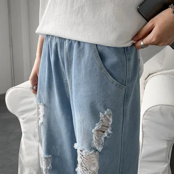 Летни дънки Slim Fit за мъжки улицата дрехи на Корейския дизайнер Обикновени памучни дънки Slim Homme Панталони Хип-хоп Дънки с дупки Панталони