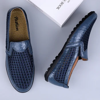 YEINSHAARS Нова Ежедневни Мъжки обувки Лятна удобна окото обувки от естествена кожа Модни меки мъжки улични мокасини Мокасини
