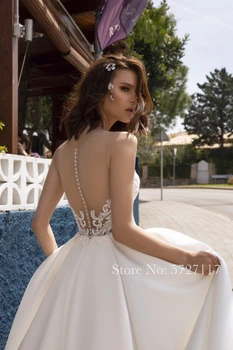 Класическо Бельо Плажна Сватбена рокля с прозрачни апликации на шията Атласное Дълго Богемное рокля 2021