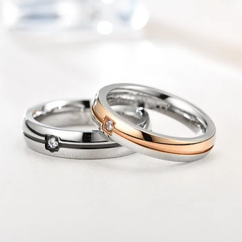 Пръстен от неръждаема стомана Пръстен с цирконий от черно розово злато Името на Годежен пръстен с ангажимента на Мъжки и женски трупно пръстен