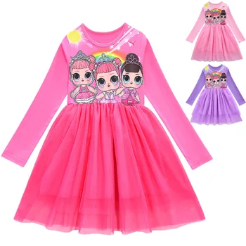 За малки момиченца Кукла LOL Пролет Есен Рокли с дълъг ръкав Принцеса Вечер дантелено рокля за децата Детски рокли, Облекло
