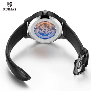 RUIMAS Луксозни Кожени Механични часовници За мъже на Най-добрата марка Кожена каишка Аналогов Автоматични часовници Мъжки Водоустойчив часовник 6787