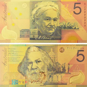 Пъстри 5 AUD Фалшиви Пари Позлатен фолио Банкноти Австралия с рамка COA Подпори Парична банкнота Банкнота Малък Подарък