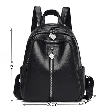 Жена Кожена раница 2021 Черна Пътна чанта на рамото Мека училищна чанта за момичета Монофонични Раница Портфейл