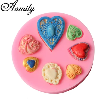 Aomily 7 Дупки на Сърцето Силиконови Форми за червило Форми за шоколадови бонбони Форми за бисквити DIY Инструменти за украса торта, Аксесоари за печене
