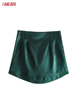 Тангада 2021 Женски зелени сатенени поли Faldas Mujer с цип във френски стил Дамски мини-пола AB34