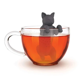 Котка многократна употреба Силикон Чайник за варене на Чай Creative Cut Котка Цедка За Чай Лист Билков Филтър За подправки Ситечки Повторно Филтър Чай Набор от P226