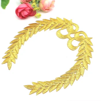 1 Бр Златни Бродирани Ленти Ютия На Апликация за Делегираните от Пшеничен Цвете 3D Флорални Апликации 14 см