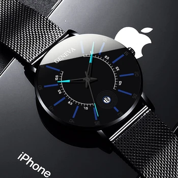 Мъжки часовник 2020 Луксозни Модни Мъжки бизнес часовници-Тънки Фини мрежести колан от Неръждаема стомана, Кварцов часовник reloj hombre