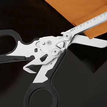 Ножици за спешно реагиране Raptor Сгъваеми Външни Многофункционални Ножици със стъклен ключ с кожено покритие, съвместимо с MOLLE