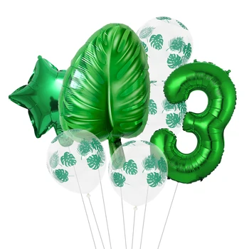 30-инчовите балони с цифри Парти в Джунглата Зелени балони Горското животно Палмова лист Сафари Парти Детски душ Детски рожден Ден Декор