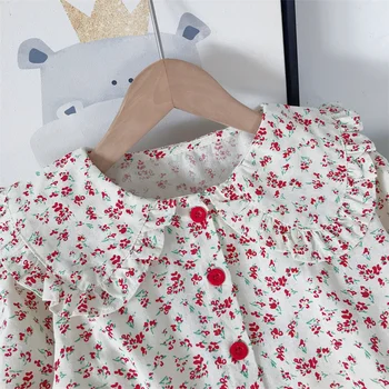 Mudkingdom Момиче Цвете блуза Реколта Питър Пан Яка с дълъг ръкав Риза с копчета Детски Пролетно-есенни блузи за деца Сладко облекло