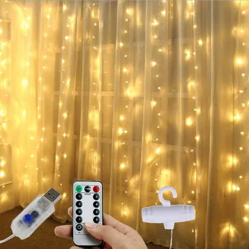 3 М Низ LED Приказни Светлини на Гирлянда Завеса Лампа USB, Дистанционно Управление Нова година Коледна Украса за Дома Стаи с плетене на една кука