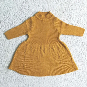Модерен горчично-обикновен жълт пуловер с дълги ръкави за деца, есен-зима, за момичета, пуловер с висока воротом, яке