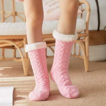 Коледни къси чорапи Дамски зимни плюшени нескользящие дръжки Меки пухкави чехли за секс Чорап Женски пухкави дизайнерски чорапи за спане Подарък