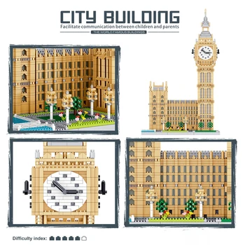 Лези 8190 Световната Архитектура в Лондон, Елизабет Тауър, Биг Бен Дърво DIY Мини Диамантени Блокове, Тухли, Строителни Играчки за Деца без кутия