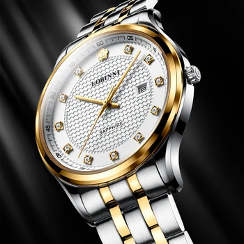 Швейцарски мъжки часовник LOBINNI Луксозна марка Japan Citizen Кварцов мъжки часовник Календар Сапфировая стомана, Световно време