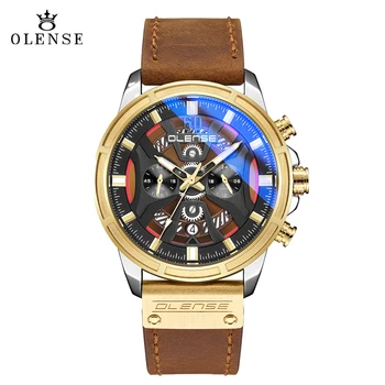 Часовници OLENSE Мъжки Луксозни Бизнес Ежедневни ръчен часовник от естествена кожа, Кварцов часовник Мъжки Модни Спортни Часовници, Водоустойчиви часовници