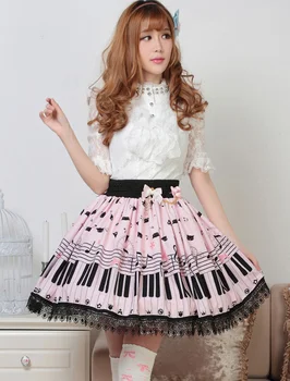 Сладка Къса пола в стил Лолита, скъпа клавиш на пианото и мелодия, лятна пола с принтом за жени