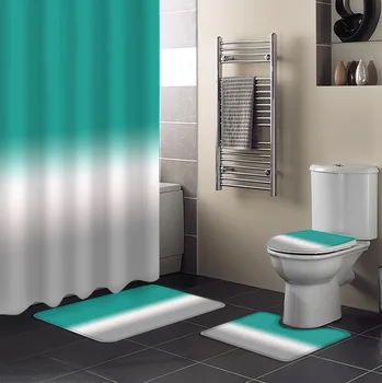 Бирюзово-сив Градиент Завеса За душ Набор от Седалките на тоалетната чиния Комплект Аксесоари за декора на банята Мат Завеса за баня