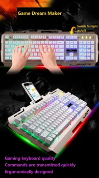 Детска клавиатура 104 Клавиша RGB подсветка, USB Метална Ръчна клавиатура с група за притежателя на телефона