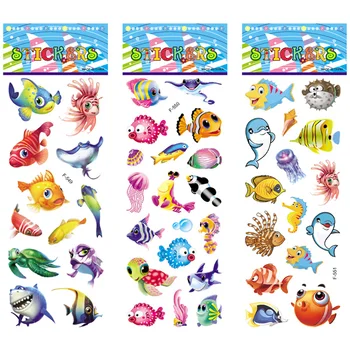 12 Листа/комплект Детски Стикери Играчка Творчески Сладки Животни на Морското дъно, Риба PVC Стикер за 