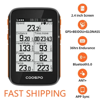 CooSpo Безжичен Велокомпьютер GPS Скоростомер, Километраж, 2.4 Инча BLE5.0 ANT+ Сензор за синхронизиране на приложения Водоустойчив с група Испания