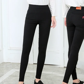 Жените Плюс Размера на Пролетните Панталони От полиестер Топли Панталони, Панталони с висока талия Дамски Дебели ластични Панталони-молив