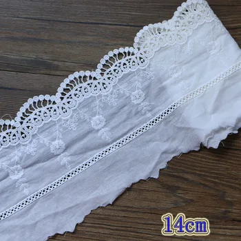 1 ярд бяла памучна дантела колан с бродерия на цветя, ръчно изработени изделия, облекло първия стил, украса за домашен текстил, широка дантела
