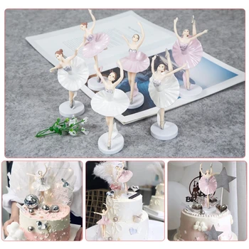 Комплект от 6 Балет момичета за торта с основание Миниатюрна Фигурка, Играчка Фигурка на Игралната Набор от Украсата на Тортата Балерина Декор на тортата