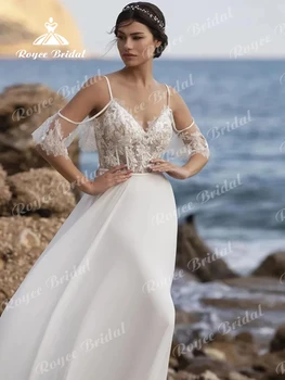 Плажна рокля Vestido De Новия Modesto Дантелени сватбени рокли 2022 А-силует на спагети презрамки с аппликацией Евтина сватбена рокля Сватба