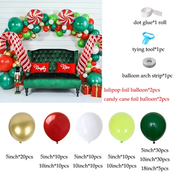 Коледна украса Зелен Червен Балон Венец Арка Комплект Конфетный Тръстика Балон Фолио Коледен Декор Коледно парти 2021