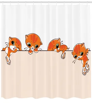 Комплект завеси за душ за котки Банер с малки кошечками Котешки над Завесата за декора на банята 12 Куки Декоративен аксесоар за баня