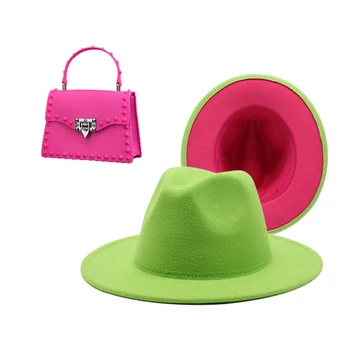 комплект от 2 теми шляпная чанта от чувствах шапки дамски преносима чанта-месинджър два цвята джаз цилиндър есенно-зимна вълна фетровая шапка с широка периферия