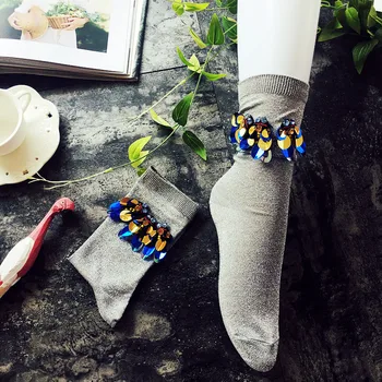 Лъскави Блестящи пеперуди с цветно изображение, Отразяващи акрилни дамски чорапи с пайети на глезените за момичета