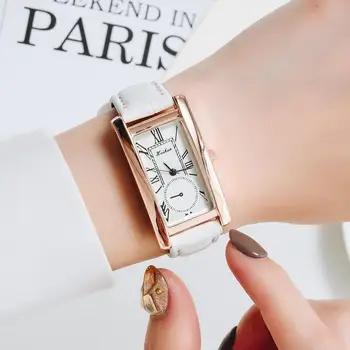 Модерен часовник с правоъгълно циферблат и кожена каишка за жени Ежедневните Бизнес ръчен часовник Златни Дамски часовник Кварцов часовник Relogio Feminin