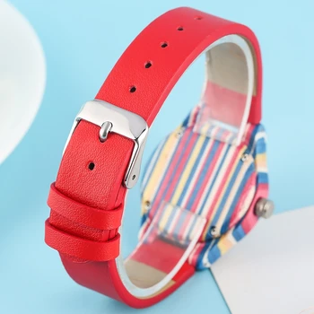 Многоцветни Дървени часовници, Модни ленти с бродерия Бамбукови часовници Дамски Щастливи Червени кожени часовници-гривни Дамски ръчен Reloj Mujer