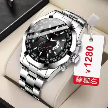 WOKAI високо качество на голям циферблат мъжки Европейски стил водоустойчив светещи личност календар часовник момче бизнес часовници ретро