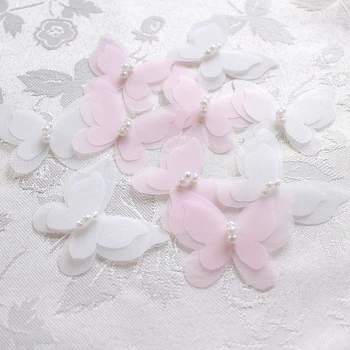 3D дизайн на пеперуди, лепенки за шивашки САМ занаяти сватбен декор материали, ръчно изработени розови бял с перли и аксесоари за облекло