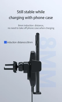 15 Вата Безжично Зарядно устройство за Кола за телефон за iPhone 12 11 Pro Samsung S10 9 Забележка 10 Автоматично закопчалка за бързо зареждане отдушник