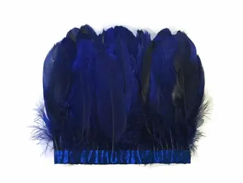 Продажба на едро на 2 Метра/лот Боядисани тъмно-сини от Гъши пера, Украса от истински гъши пера, Ресни, Панделки, Зона за рокли, декоративна облекло