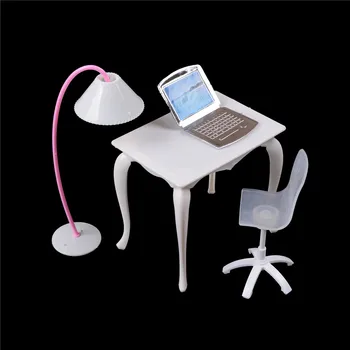 Куклена Къща Миниатюрна стоп-моушън Мебели Стол desk/Компютърна Маса за PC С Лампа Детска Играчка Момиче Игри Къща
