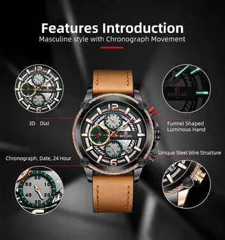 Ръчен часовник за Мъже награди Най-добрата Марка на Луксозни Спортни часовници Мъжки Модни кожени часовници с хронограф, с дата за мъже Мъжки часовник