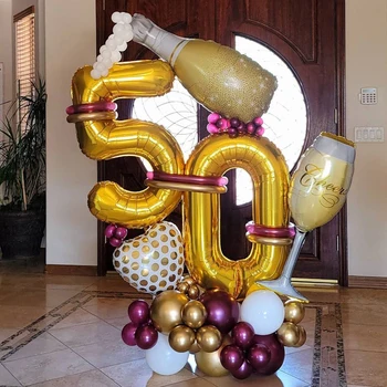 2 бр. Голям е Размерът на Бутилки с шампанско от алуминиево фолио балони Сватбена Украса за парти по случай рождения Ден на Юбилейните балони за душата на детето