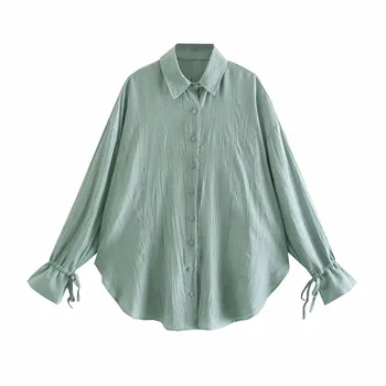 ТРАФИКА Za Силует Негабаритная риза Дамски 2021 Зелен Топ с отворена на гърба на Женската риза с копчета с рюшами Дамска лятна блуза с дълъг ръкав