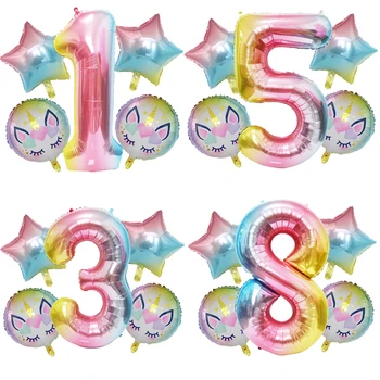 40-инчов градиент 1 2 3 4 5 6 7 8 9-та набор от балони на рожден ден на rainbow unicorn набор от балони от алуминиево фолио за украса на парти по случай рождения ден