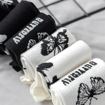 Висококачествени Чорапи с принтом Пеперуди С Пеперуда, Чорапи със Средна Дължина, с принтом, Дълги чорапи дишащи за момичета Harajuku дълги чорапи