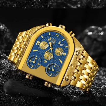 Луксозни часовници Мъжки кварцов часовник с голям циферблат Бизнес Златни часовници е от неръждаема стомана Водоустойчив Мъжки аналогов часовник с хронограф Мъжки