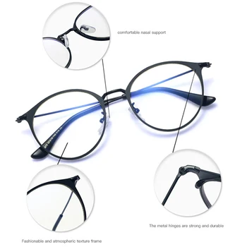 ШОН Ретро Кръгла Дамски метални рамки за очила, Модерен прозрачни очила с анти-синя светлина, Мъжки оптични рамки, Компютърни очила