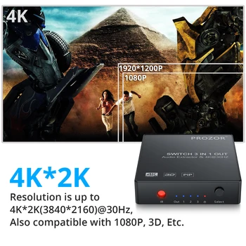 PROZOR 5x1 3x1 HDMI-съвместим Преминете Аудио Екстрактор Поддръжка на 4K 3D 1080P Преминете Аналогов Конвертор Оптичен Изход Toslink SPDIF